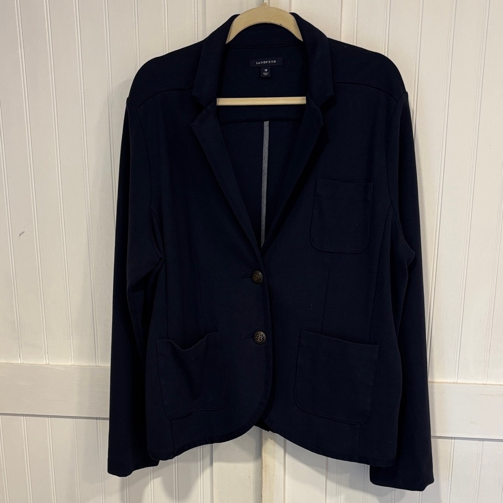 Lands' End nautical dark navy Women's Blazer size 18 fits like 14/16